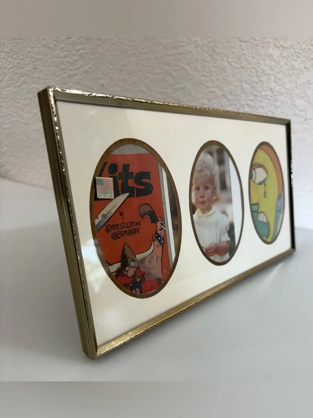 Vintage Carr Triple Photo Picture Frame Brass Gold Tone Small Portrait Holder
